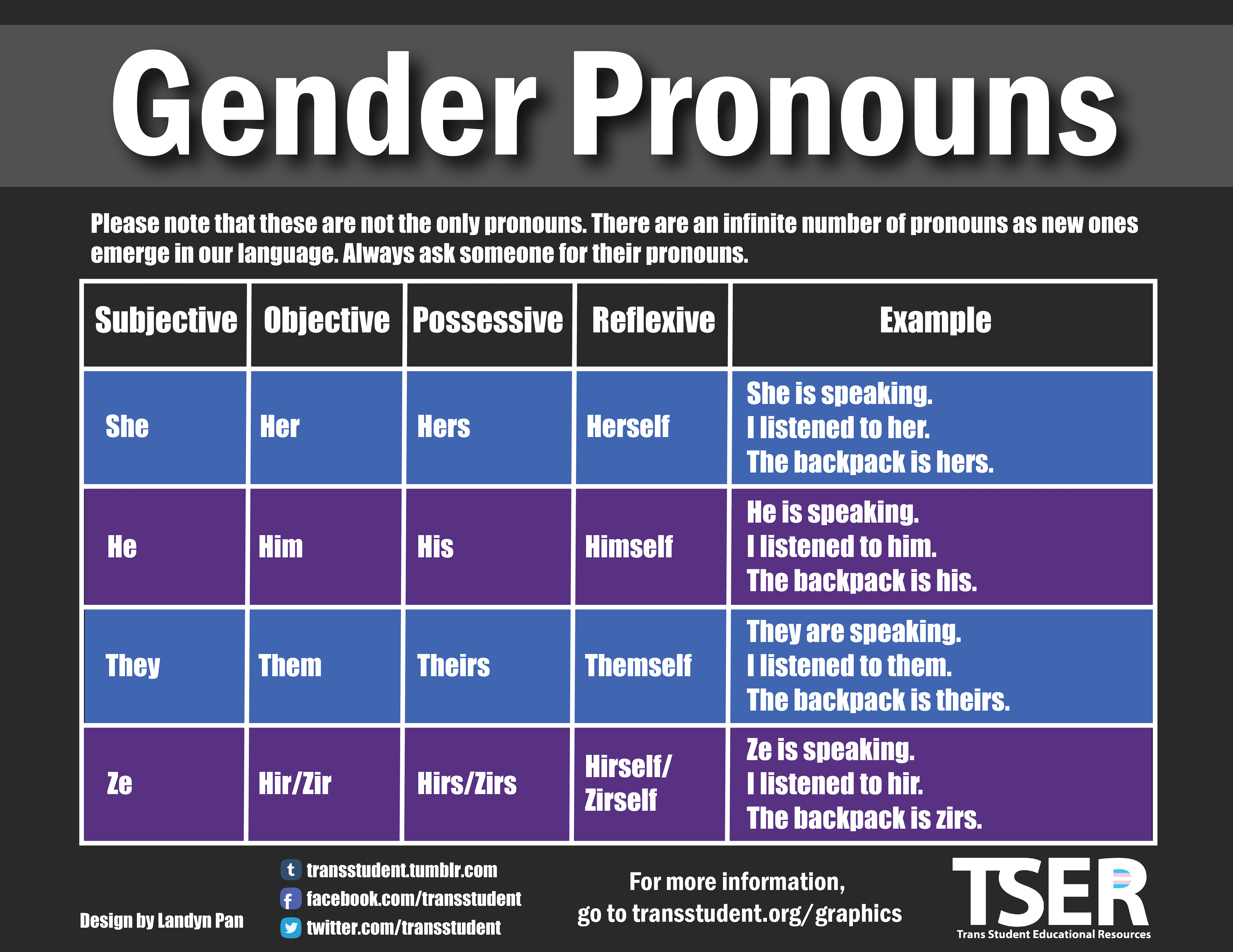 What are the 4 gender pronouns?